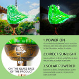 Wind Chimes, Solar Glass Bird Shape, LED, Outdoor Lawn and Patio Glass and Metal Decoration, 7 x 4 x 44 Inch (Green)