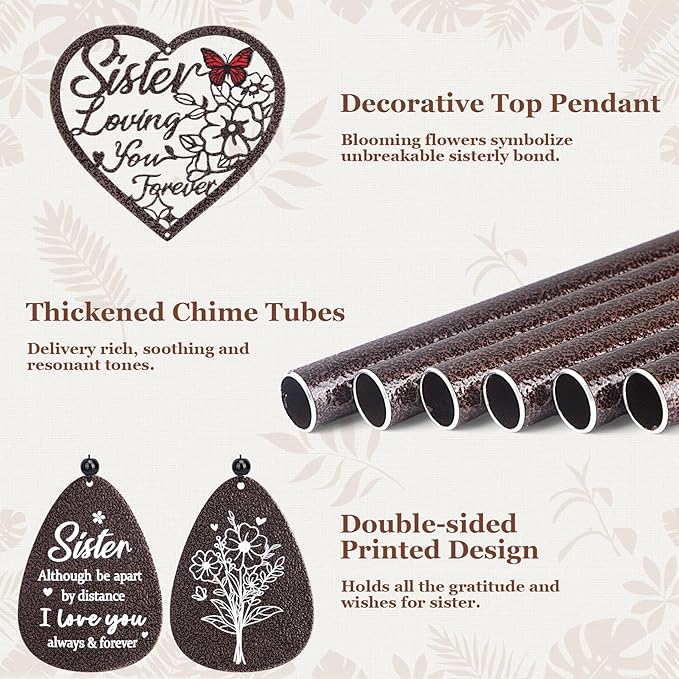 YHmall Sisters Gifts, 36 Inch Wind Chimes for Outside, Sister Birthday Gifts from Sisters in Law Brother, Large Memorial Windchimes Gift for Birthday, Wedding, Graduation and Housewarming