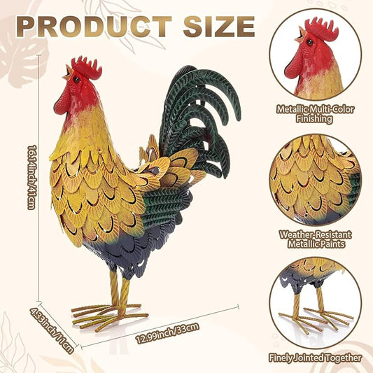 Zhengmy Metal Rooster Garden Statue Lifelike Colorful Metal Rooster Yard Decor Hand-Painted Iron Chicken Sculpture for Patio Lawn Backyard Farmhouse Outdoor Indoor Decoration(Multicolor)