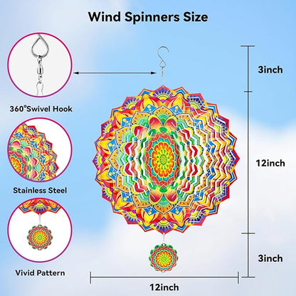 Wind Spinners,12 inch Multi Color Mandala with 360° Swivel Hook for Yard and Garden, Bird Wind Catcher, Metal Wind Spinners Outdoor for Lawn Hanging Crafts Decor Kinetic Yard Art Ornament Gifts