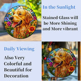 Stained Glass Suncatcher Golden Retriever Dog in Flowers Handmade Window Hangings Colored Glass Suncatcher Crafts Kits for Indoor Garden Christmas Decoration 16x16cm-1-2