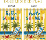 Hello Summer Garden Flag Beach Palm Tree Chair Coastal Outdoor Yard Porch Lawn Garden Decor for Tropical Seaside Patio Cottage Farmhouse Seasonal Summer Home Display