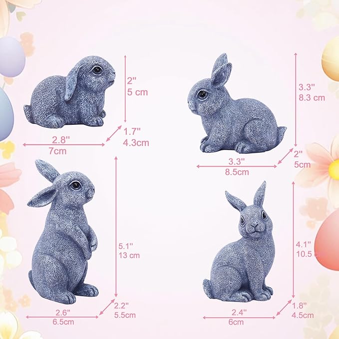 Nacome Bunny Statues for Outdoor Easter Decor: Outside Set of 4 Rabbit Fairy Garden Sculptures for Lawn Porch Patio Balcony Yard Ornaments - Gifts for Mom Grandma
