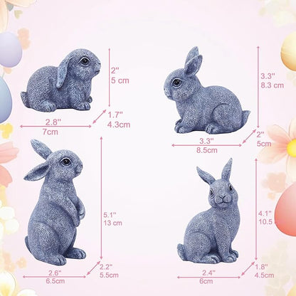 Nacome Bunny Statues for Outdoor Easter Decor: Outside Set of 4 Rabbit Fairy Garden Sculptures for Lawn Porch Patio Balcony Yard Ornaments - Gifts for Mom Grandma