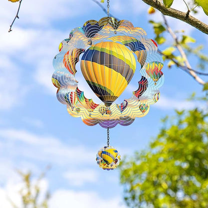 J-Fly Hanging Decor Outdoor,Outdoor Garden Decor，Wind Spinners Outdoor Colorful Hot Air Balloon Hanging Decor,Ornaments Kinetic Yard Art, Valentine Gifts for Women-Yellowish Gray Hot Air Balloon