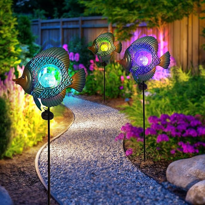HONGLAND Solar Outdoor Lights -Metal Fish Decorative Stake- Garden Colorful LED Solar Path Lights for Lawn Path Yard Decoration Gift Idea