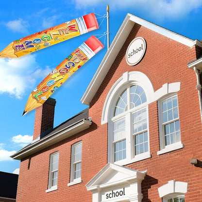 NOVWANG 2 Pcs Back to School Windsocks, Pencil Windsock First Day of School Hanging Flag Welcome Classroom Party Decorations for Office Garden Lawn Outdoor