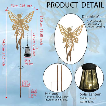 Solar Dancing Fairy Garden Decor, Outdoor Metal Fairy Statues with Stakes, Waterproof Garden Ornament for Patio Lawn Yard, Housewarming Gift for Gardening Mom Grandma