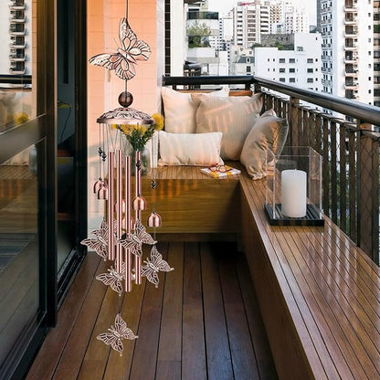 Choha Butterfly Wind Chimes Outdoor Decor, with 4 Tubes 6 Bells 7 Butterflies Mobile Romantic Wind Catcher, Butterfly Windchimes for Home, Mom Grandma Gifts, Patio, Garden, Festival Decoration