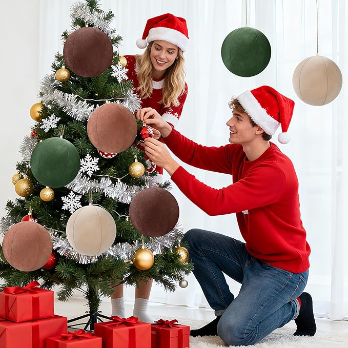 8 PCS 8 Inch Large Christmas Inflatable Ball, Outdoor Hanging Ornament Velvet Xmas Balls with 4 Colors, Neutral Christmas Decoration Ball for Yard Lawns Porch Garden Front Door Holiday Decor
