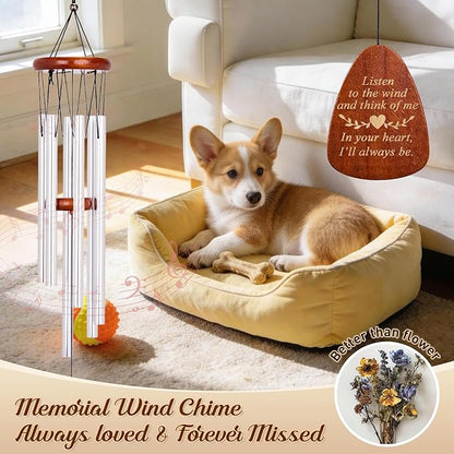 Wind Chimes for Outside, 28" Sympathy Memorial Wooden Wind Chimes for Loss of Loved One Mother Father, Pet Sympathy Gift Suitable for Outdoor, Garden, Patio Decoration Home Decor, Silver