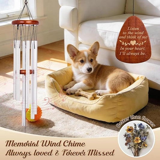 Wind Chimes for Outside, 28" Sympathy Memorial Wooden Wind Chimes for Loss of Loved One Mother Father, Pet Sympathy Gift Suitable for Outdoor, Garden, Patio Decoration Home Decor, Silver