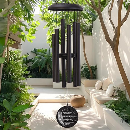 32" Deep Tone Wind Chimes for Outside, C Major Tuned Aluminum Wind Chime with Gift Envelope & Box, Memorial Sympathy Wind Chime for Garden Patio Decor, Nature Tree Design, Black