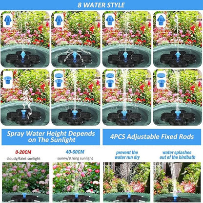 Solar Fountain Pump,Water Fountain Outdoor Garden with 8 Nozzles, for Bird Bath, Ponds, Garden and Fish Tank