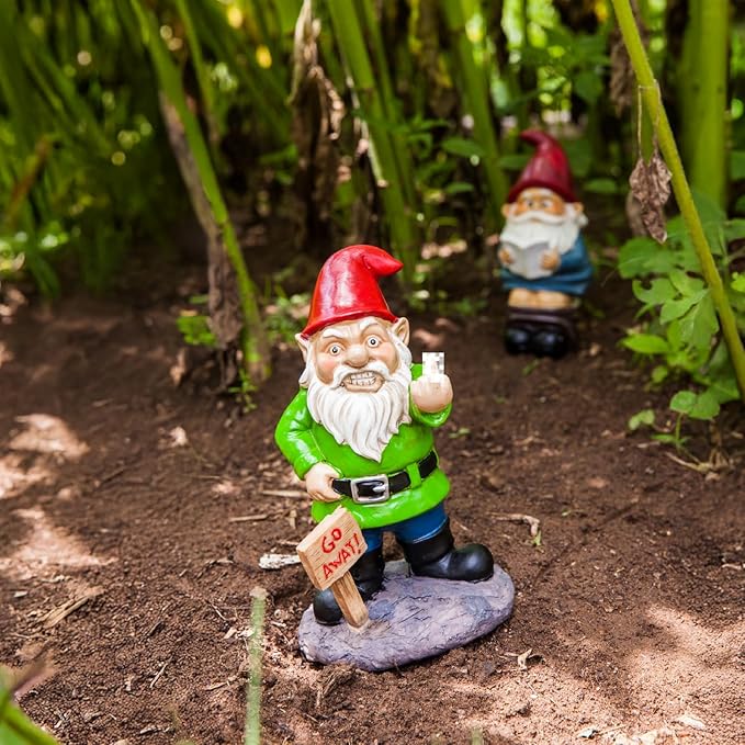 BigMouth Inc Go Away Garden Gnome Statue, Funny Outdoor Lawn & Yard Figurine, Housewarming Gag Gift Sculpture Decorations