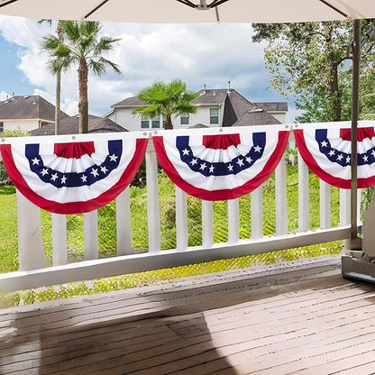 8 Pack American Pleated Fan Flag, 1.5 x 3 Ft Red White and Blue Half Fan Flag Bunting Banner, Patriotic Decorations USA Bunting Flags Outdoor Indoor for Porch Garden Memorial Day 4th of July Decor