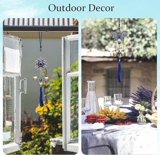 2-Pack Evil Eye Wind Chime Decorations - Metal Copper Wind Chime Pendants with Soothing Tones, Ideal for Windows, Garden, and Home Decor (Flower)