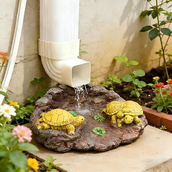 Gutter Splash Block Turtle Statue Outdoor Garden Decor, Decorative of Gutter Downspout Rain Concrete Gutter Splash Block Diverter, Larger Stone Resin Tortoise Gutter Downspout, 14"L x 9.5"W x 4"H