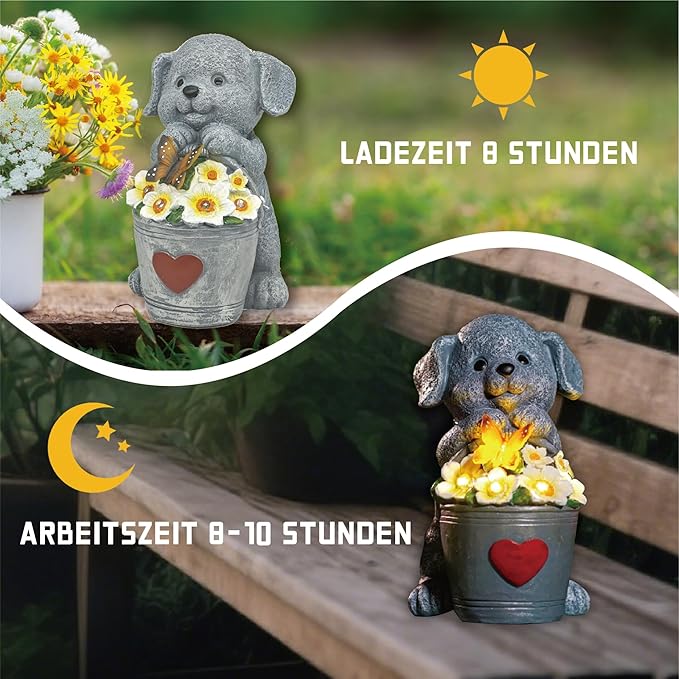 Solar Dog Statue with LED Light,Outdoor Decorations Dog Figurine Light, Unique Dogs Gift for Women,Mom,Lover,Housewarming
