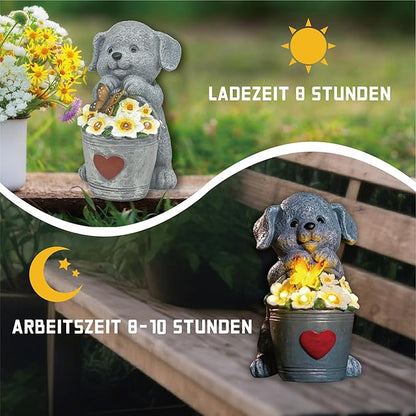 Solar Dog Statue with LED Light,Outdoor Decorations Dog Figurine Light, Unique Dogs Gift for Women,Mom,Lover,Housewarming