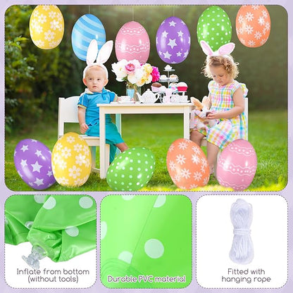 18 Pieces 12 Inch Inflatable Easter Eggs Easter Outdoor Yard Decoration Large Inflatable Hanging Eggs Ornaments Giant PVC Kids Toys for Garden Lawn Party Decor