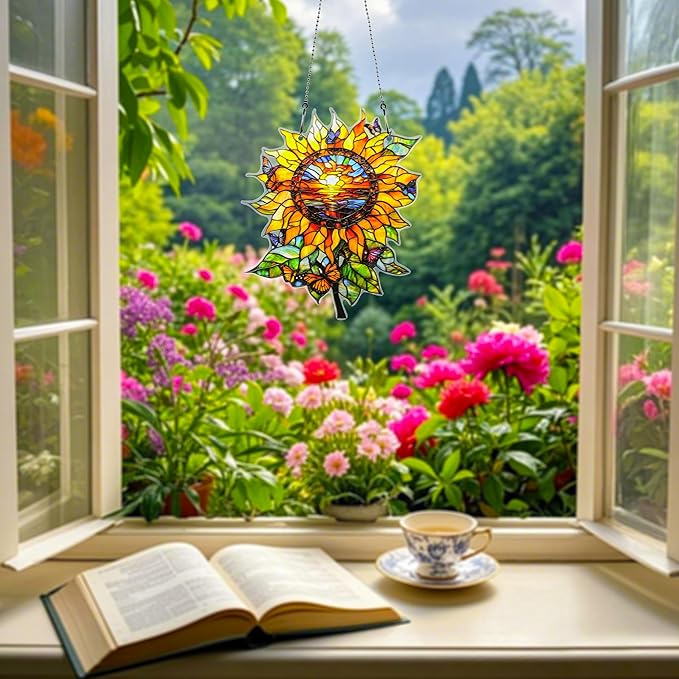 Sunflower Butterfly Ornaments Colorful Window Hanging Decorations Home Wall Decor for Indoor Outdoor