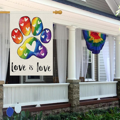 Heyfibro Love is Love Pride Garden Flag 28x40 Double Sided Burlap, Rainbow Footprints Gay Lesbian LGBT Pansexual Yard Banner for Pride Month Outdoor Decoration (ONLY FLAG)