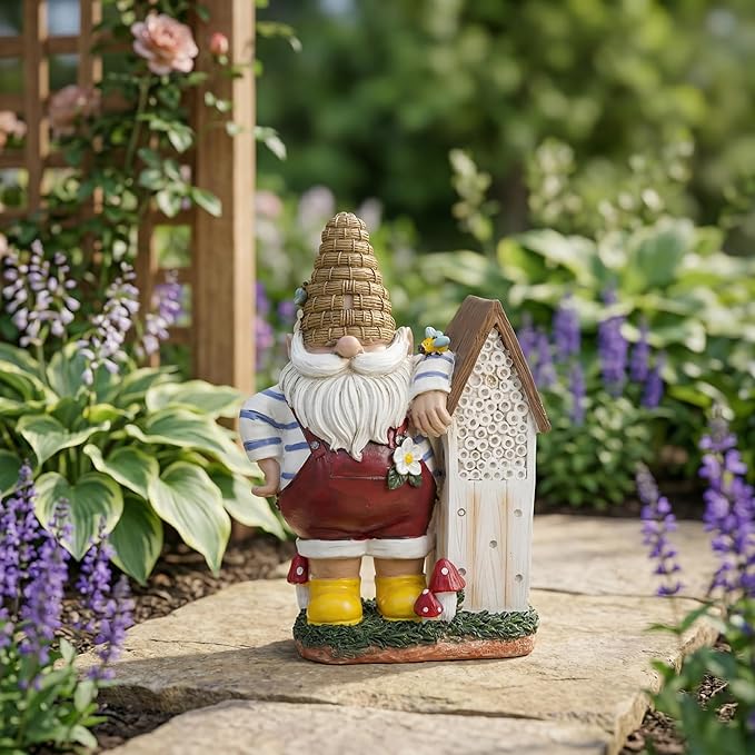 Topadorn 11" Resin Gnome Statue - Outdoor Decorative Garden Gnome Sculpture for Home, Yard, and Patio Decor