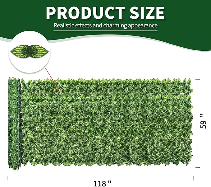 Artificial Ivy Privacy Fence Screen,59" X 118" UV-Anti Fake Leaves Plant Vine,Privacy Hedges Wall for Indoor Outdoor Garden Backyard Decor,Color Watermelon Leaves