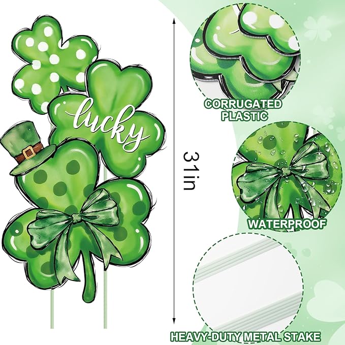 FYSUIMU St. Patrick' s Day Outdoor Decorations Shamrock Yard Stakes 31 Inch Irish Lucky Clover Yard Sign for Home Garden Lawn Porch Patio Walkway Decor