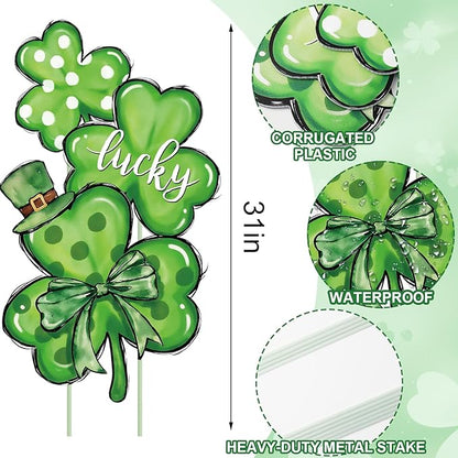 FYSUIMU St. Patrick' s Day Outdoor Decorations Shamrock Yard Stakes 31 Inch Irish Lucky Clover Yard Sign for Home Garden Lawn Porch Patio Walkway Decor
