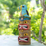 Tiki Statue Totem Pole Decor- 12.32 inch Tall Solar Powered Garden Figurine Tiki Decorations for Tiki Bar Outdoor Patio Balcony Lawn Yard Backyard