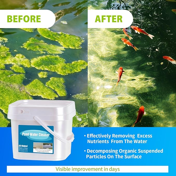 Pond Water Cleaner, 12 Packets Natural Pond Clarifier Treatment for Improving Water Clarity, Eliminate Odor, Cleaner and Clear for Outdoor Ponds & Lakes, Safe for Fish, Pets, Livestock and Swimming
