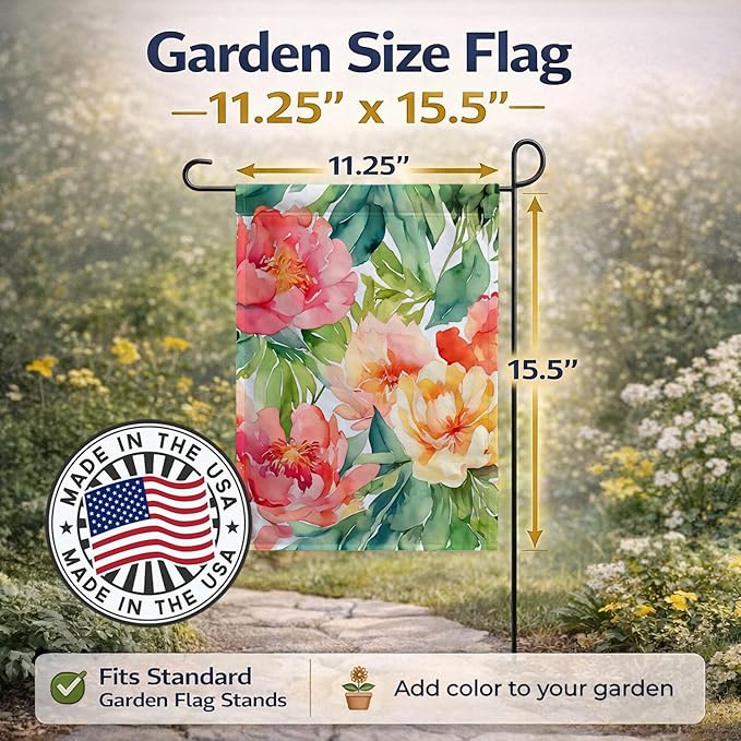 Caroline's Treasures Indiana Peonies in Watercolor Garden Flag Mailbox Flag Decorative Yard Flag Banner Outside Patio Artwork Yard Flower Beds, Garden Size, Multicolor