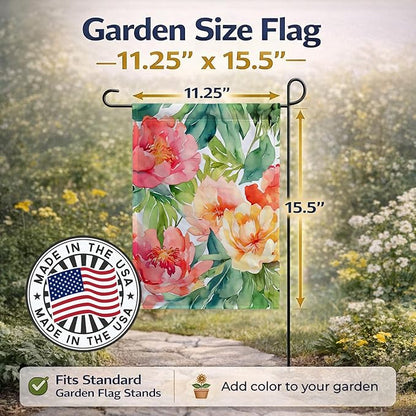 Caroline's Treasures Indiana Peonies in Watercolor Garden Flag Mailbox Flag Decorative Yard Flag Banner Outside Patio Artwork Yard Flower Beds, Garden Size, Multicolor