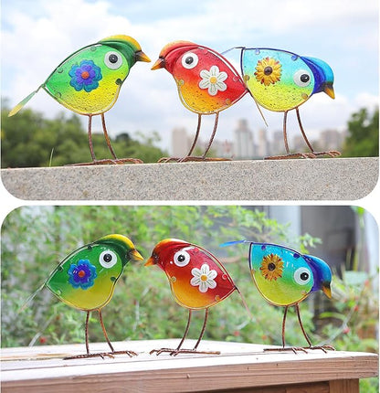 LEGIFO Bird Garden Decor for Outside, Glass & Metal Yard Art Decorations Outdoor Decor for Patio Backyard, Gift for Women Grandma Mom（3 Pack）