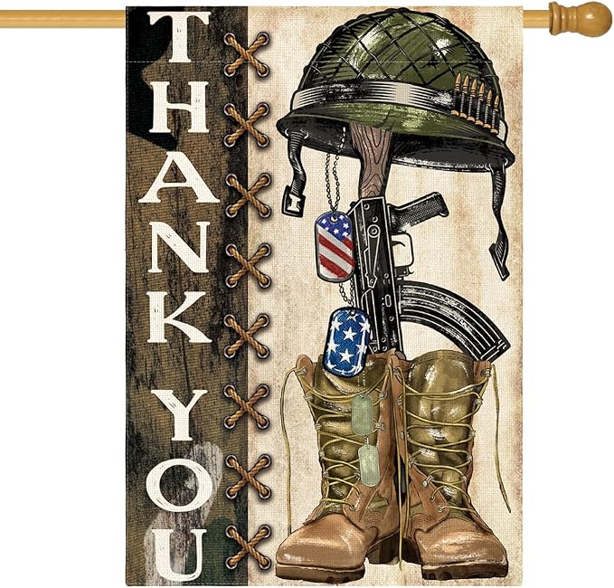 AVOIN colorlife Memorial Day Thank You Heroes House Flag 28x40 Inch Double Sided, Military Soldiers Boots Patriotic Veteran Yard Outdoor Decoration