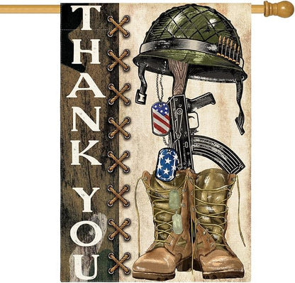 AVOIN colorlife Memorial Day Thank You Heroes House Flag 28x40 Inch Double Sided, Military Soldiers Boots Patriotic Veteran Yard Outdoor Decoration