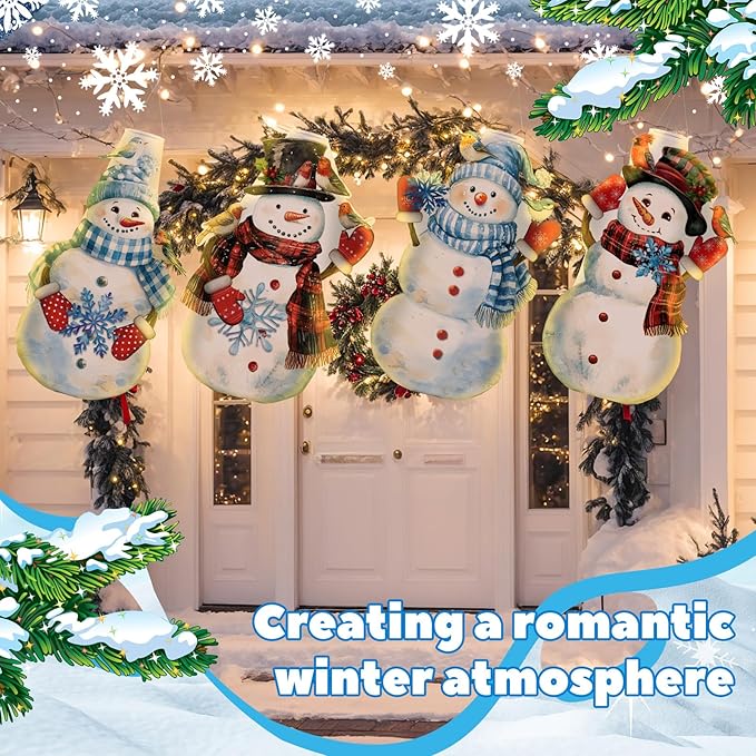 Moucuny 4 Pcs Winter Windsocks 3D Hanging Snowman Windsocks Cute Waterproof Snowman Wind Sock Flags for Winter Yard Garden Decorations
