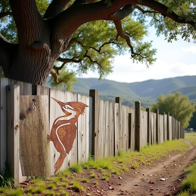 Rusty Metal Bird Silhouettes Garden Fence Decor Woodpecker Gardening Country Metal Bird Robin Yard Art Decoration Steel Outdoor Decor Garden Statues