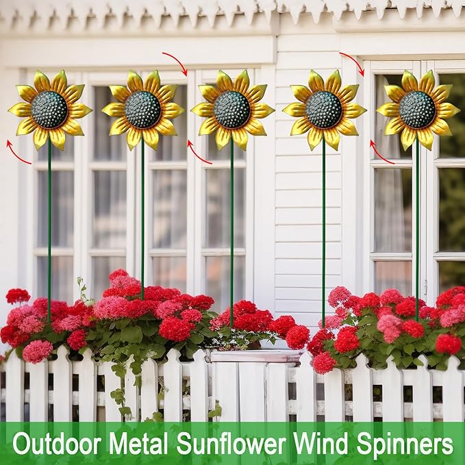 Wind Spinners Outdoor,5 Pack Sunflower Garden Stakes for Outdoor Decorations,Metal Wind Spinner Yard Art Decor for Patio,Lawn
