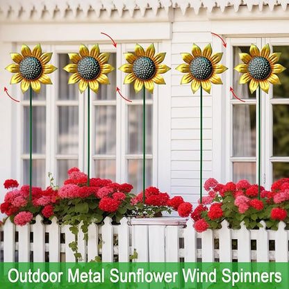 Wind Spinners Outdoor,5 Pack Sunflower Garden Stakes for Outdoor Decorations,Metal Wind Spinner Yard Art Decor for Patio,Lawn