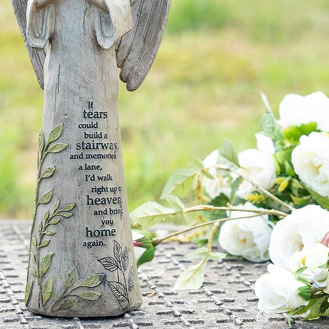 DUSVALLY Angel Garden Statues Outdoor Resin Statue Decoration, Praying Commemorating Memorial Decor, Healing Angel Gifts, 13 inches