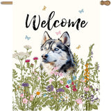 Floral Husky Terrier Garden Flag Spring Summer House Flags 28 x 40 Double Sided Flower Dog Yard Flags for Outside Large Outdoor Welcome Flags