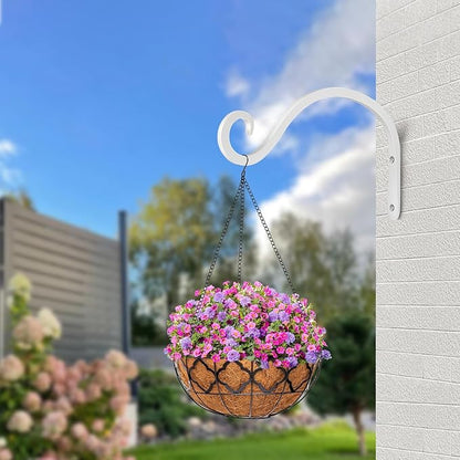 BOLITE Plant Hangers Outdoor Indoor, 8 Inch Wall Plant Hooks, Metal Bird Feeder Hanger for Hummingbird Feeders, Planters, Lanterns, Wind Chimes, Home Decor, 2 Pack, White, Gifts for Women Men