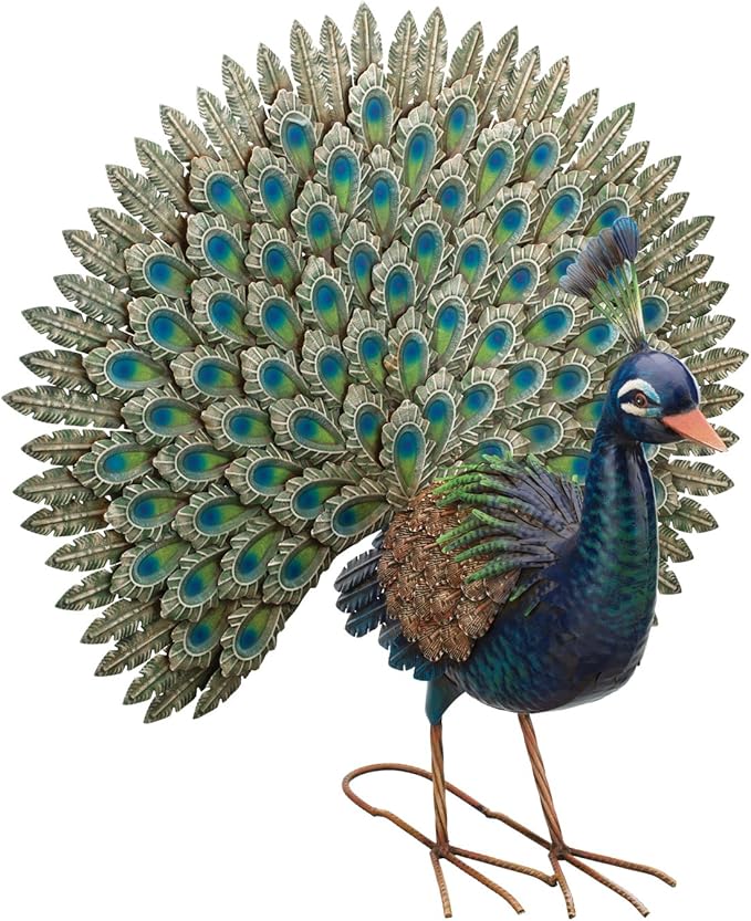 Regal Art & Gift Peacock Outdoor Statue, Decorative Garden Sculpture, Unique Metal Outdoor Figurine, Lawn Ornament Statue for Garden, Outdoor Sculpture for Yard, Wings Open, 25.25'L x9.75'W x 24.75'H