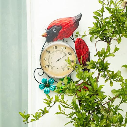 MUMTOP Outdoor Thermometer for Patio - Indoor Outdoor Wall Thermometer with Solar LED Light Cardinal Design - Decorative Temperature Gauge for Home or Garden Decor