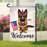 BlissYard Welcome Patriotic German Shepherd Garden Flag 12x18 Inch Double Sided Vertical Polyester Small Yard Flag American Flag Dog Outdoor Decor Lawn Garden Banner 4th of July Independence Day Decoration
