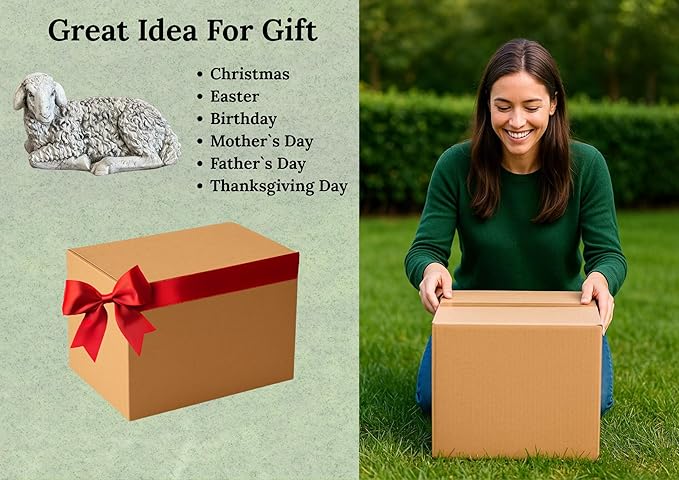 Lamb Laying Statue Concrete Sheep Outdoor Sculpture Painted Figure Farm Animal Figurine Cement Yard Decoration Lawn or Patio Stone Ornament Farmhouse Art