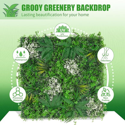 Grooy 20"X20" Artificial Grass Wall, 16PCS Boxwood Panels UV-Protected Faux Grass Backdrop Wall,Greenery Privacy Hedge Screen for Outdoor Garden Patio, Indoor Party Balcony Fence Decor